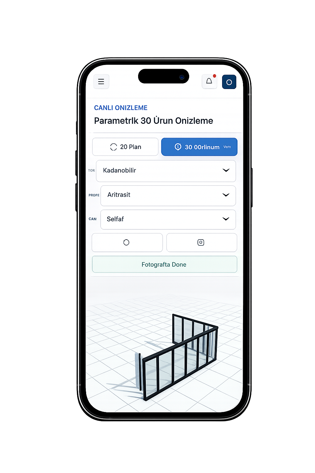 ALUPRO mobil 3D önizleme ekranı